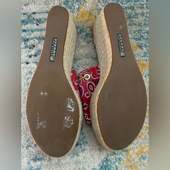 Sperry Bandana Espadrille Platform Mules Red 9 - Picture 5 of 7